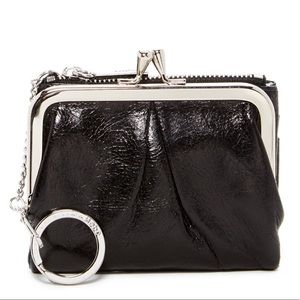 HOBO PEG LEATHER COMPACT FRENCH WALLET BLACK  NWT